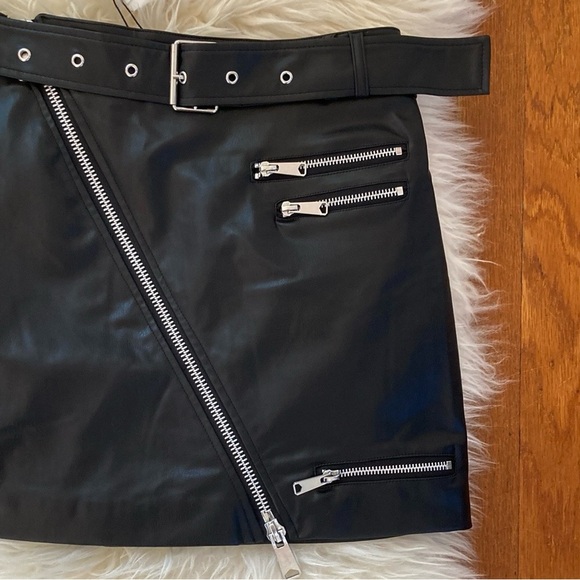 Zara Faux Leather Moto Zip Belted Mini Skirt - Picture 3 of 10